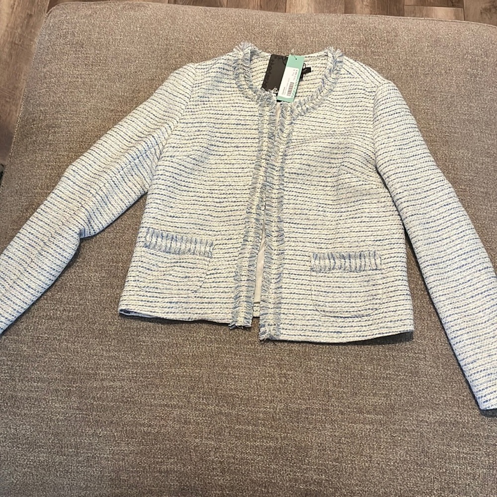 Colorblock Nyah Wool Tweed Jacket blue and white